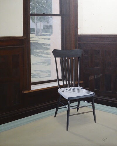"Old Main Chair" by Nancy Teague, acrylic on canvas